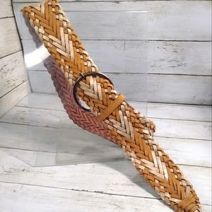 Woven Women Sz1 Tan Grey GoldFlecks Suede Leather Adjustable Boho Western Belt